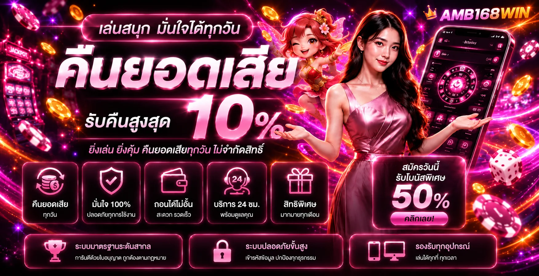 แบนเนอร์ AMB168WIN คืนยอดเสียและสมัครสมาชิก